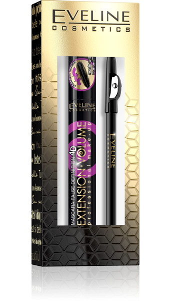Eveline Gift Set Volume Lashes Extension Mascara 10ml Black Eyeliner Pencil 8g