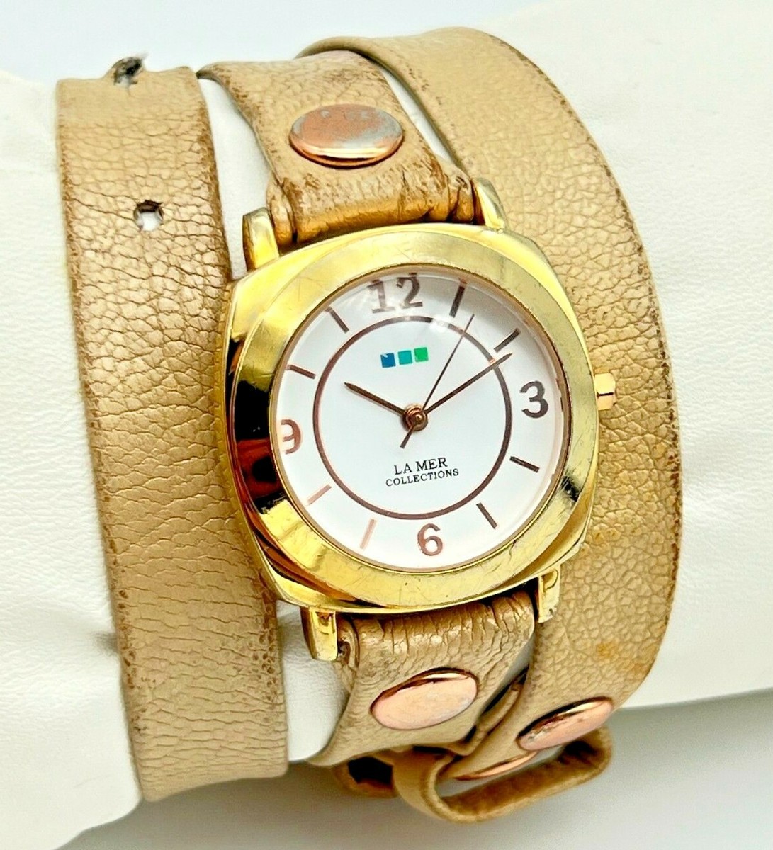 Ladies LA MER Collections Double Wrap Brown/Beige Leather, Gold