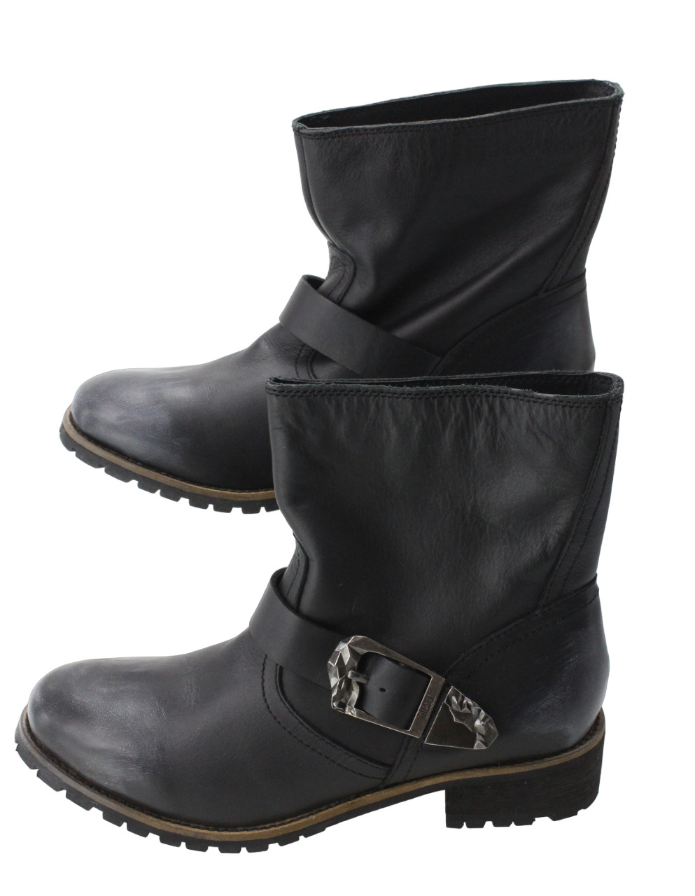 Botas Diesel Blydge Para Dama Eu 39 De Cuero Con Hebilla Negras Biker