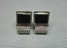Vintage Onyx Wrap Around White Gold Plated Cuff Links