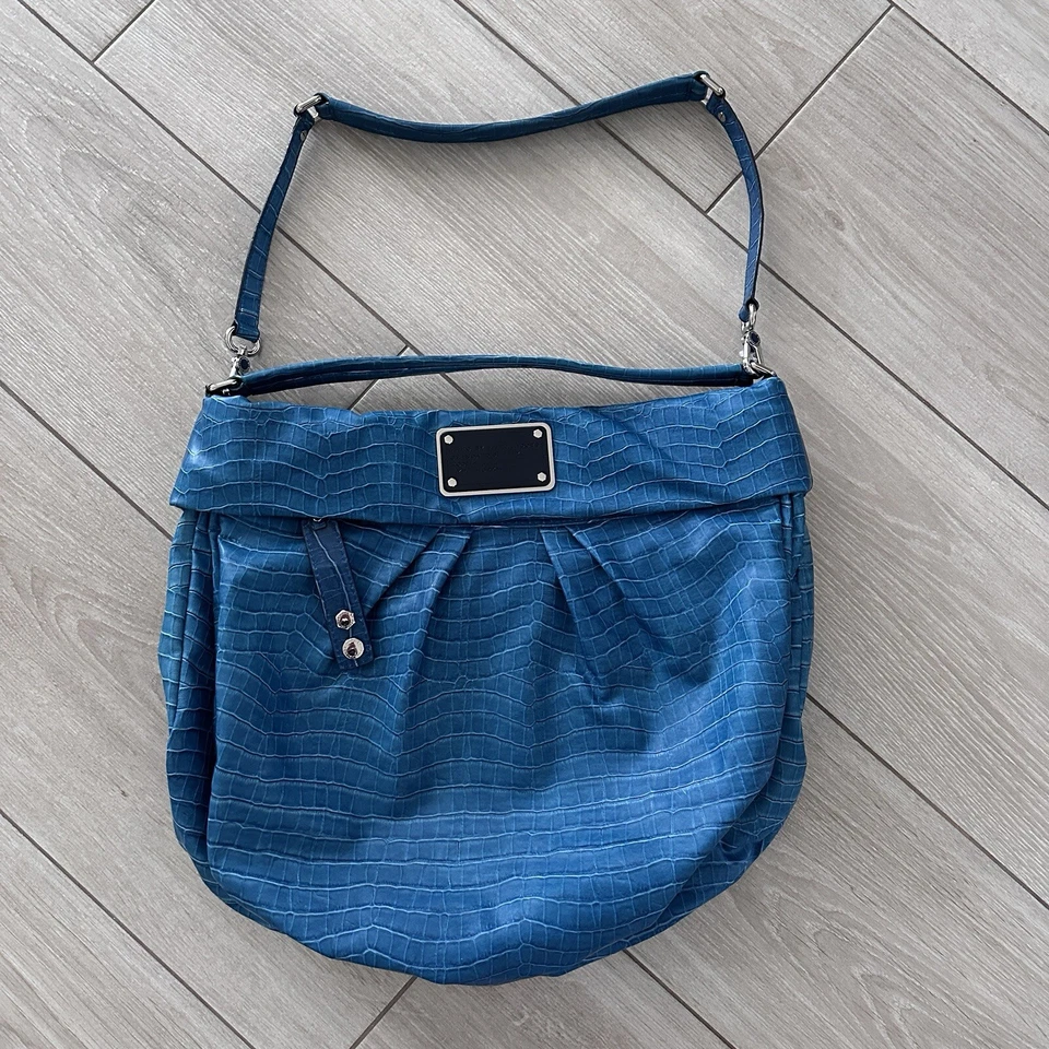Bolso Hobo Marc By Marc Jacobs Azul Verde Cocodrilo Repujado Tela Recubierta Foto 2 de 4