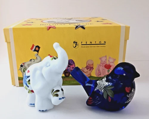FENTON Holiday Parade HP Figurine Set 4TH OF JULY Patriotic Bird & Elephant -NIB