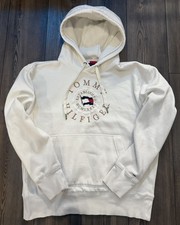 Tommy Hilfiger White Embroidered Logo Hoodie Mens Large