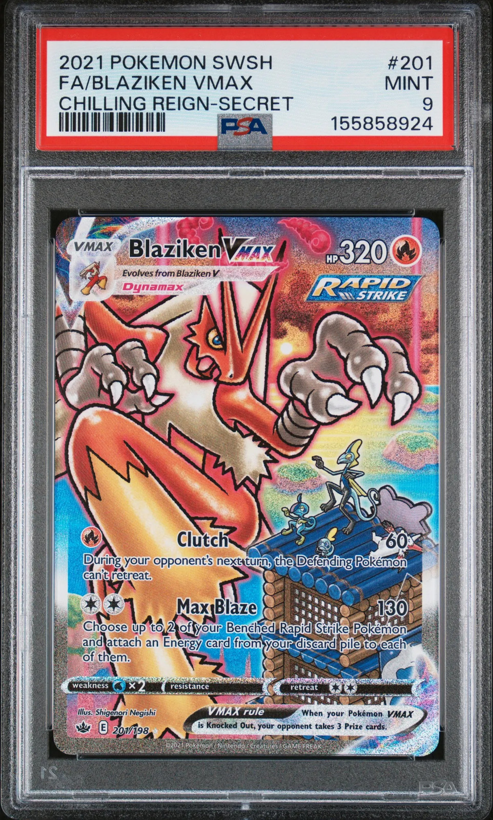 2021 Pokemon Sword & Shield Chilling Reign Blaziken VMAX Secret Fa PSA 9 #201