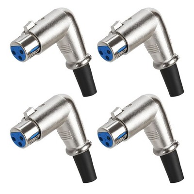 XLR Female Connector 3P 90º Right Angle Microphone Speaker 3PIN Adapter 4 Pack