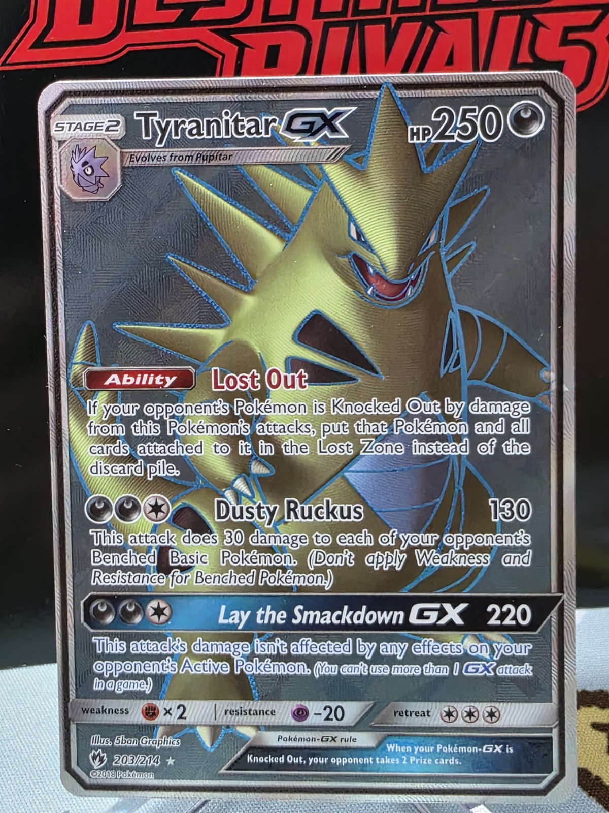 Pokemon TCG Tyranitar GX Full Art Holo Card 203/214 Sm-Lost Thunder