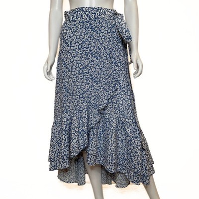 Polo Ralph Lauren Asymmetrical Floral Ruffle Wrap High Low Crepe Skirt Women 6