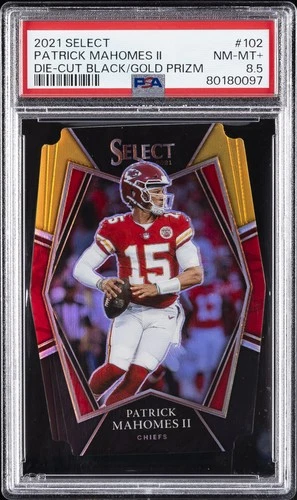 2021 PANINI SELECT DIE-CUT BLACK/GOLD PRIZM #102 PATRICK MAHOMES II PSA 8.5