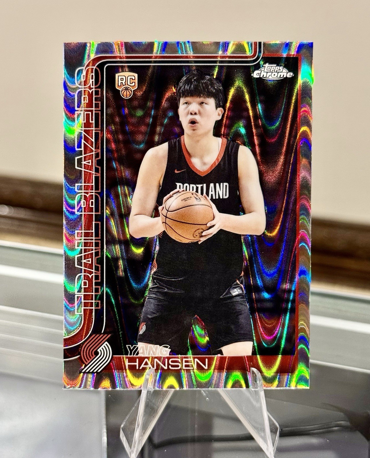 2025-26 Topps Chrome Basketball YANG HANSEN RC #266 RAYWAVE REFRACTOR Blazers