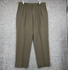 Dockers Dress Pants Mens 38x34 Olive Wool Blend Pleated Front Cuffed Slacks