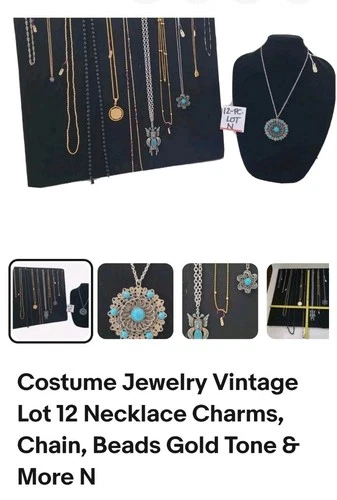 Costume Jewelry Vintage Lot 12 Necklace Charms, Chain, Beads Gold Tone & More N