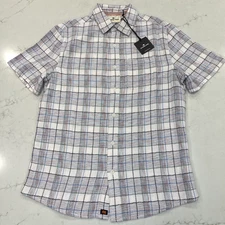 The Normal Brand NEW S Freshwater Button Up Short Sleeve Shirt Clear Sky Plaid