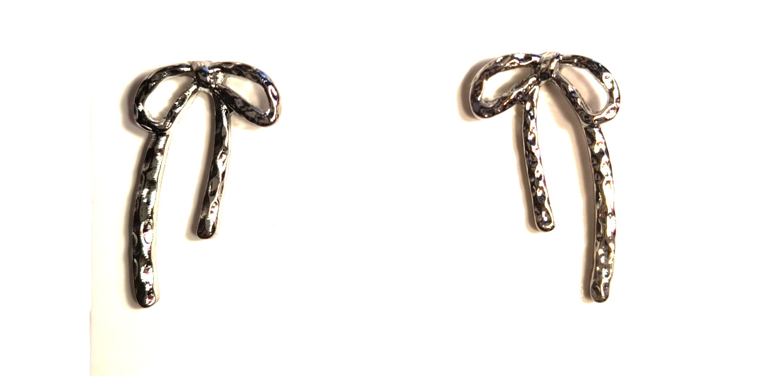 Silvertone Bow Stud/Post Earrings for Pierced Ear… - image 4