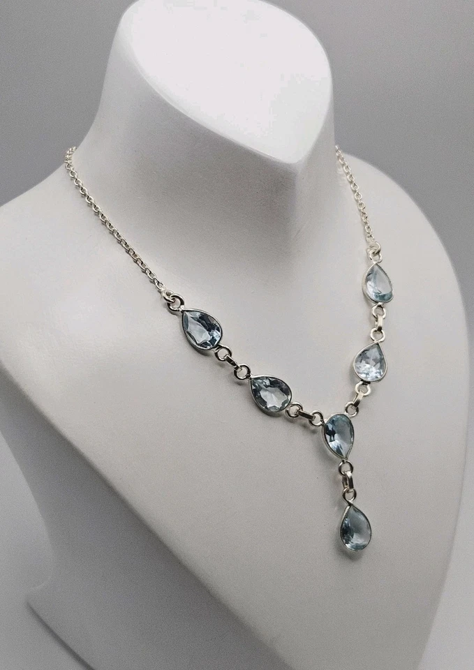 Collar Lariat vintage de plata de ley de 12 quilates con topacio azul de 18" Foto 2 de 4