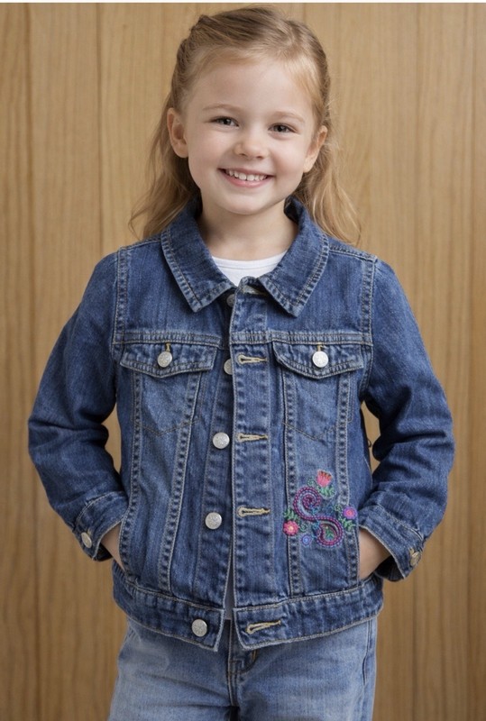 Hanna Andersson Girl's Blue Denim Floral Embroidery Jean Jacket Size~ 100/4