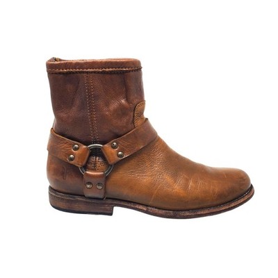 FRYE Phillip Harness Leather Ankle Boots Brown Moto Biker  display picture 2