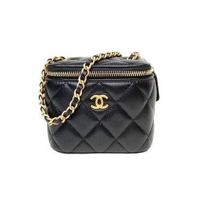 CHANEL CF Golden Bead MINI Box Bag Chain Bag Black Lambskin Crossbody Bag
