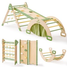 7 in 1 Pikler Triangle Set, Foldable Wooden Climbing Toys for Toddlers, Monte...