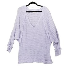 We The Free Sweater Womens Medium Purple 100 Cotton Oversized V Neck
