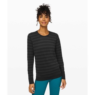 Lululemon Breeze By Long Sleeve in Stripe Black/Deep Coal Size 10