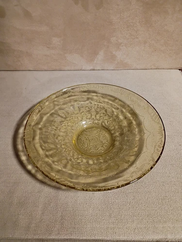 Vintage Federal Madrid Yellow Amber Depression Glass Bowl 11" compote