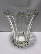 Vintage Clear Pressed Glass Vase with Ribbed Body and Bubble Foot Base