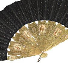 Antique French Gilt Opera Fan Stern Bros NYC Box Victorian 1890s Original Box