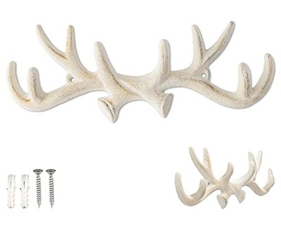 Comfify Vintage Cast Iron Deer Antlers Wall Hooks Antique Finish Metal Clothes