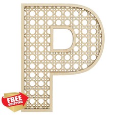 Wooden Rattan Letter P Boho Nursery Decor 8 Inch Alphabet Wall Decor