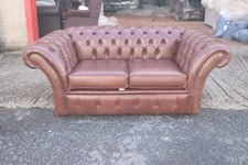 Used - Sofa Couch 2 Seater Italian Real Aniline Leather Chesterfield Red Brown