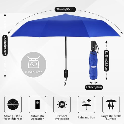 Winddichter Reiseschirm, Automatikschirme für Regen, tragbar & Auto-blau - Bild 2 von 6