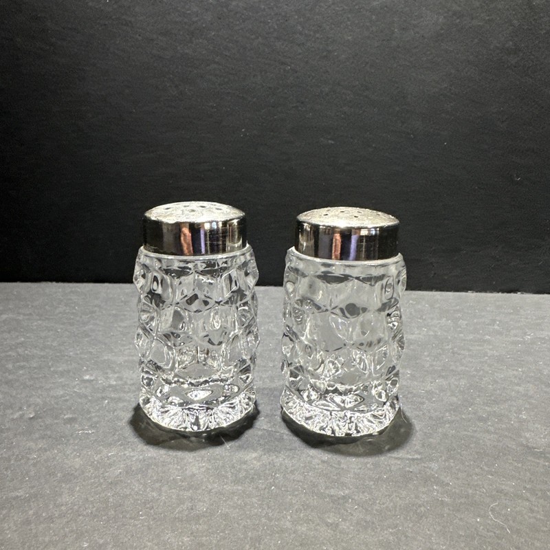 Fostoria American Barrel Salt & Pepper Shaker Set, Original Vintage Glass 3"