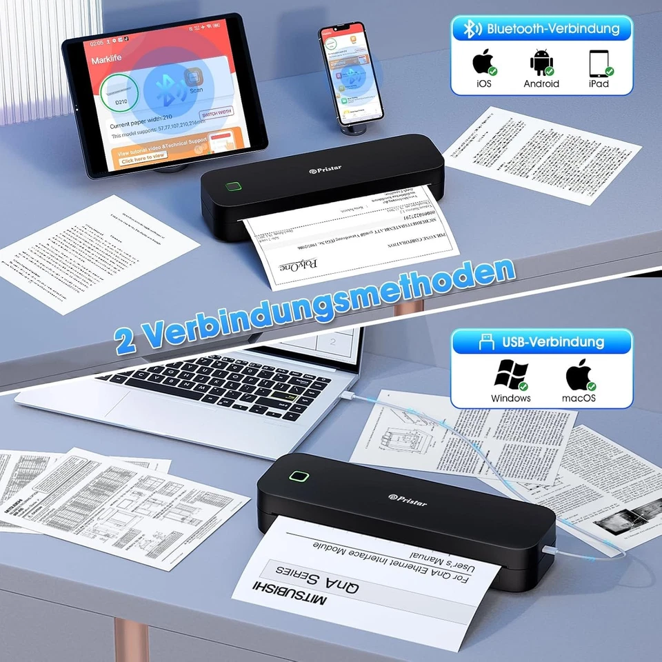 Pristar D210 Bluetooth A4 Thermodrucker Supports A4 Tattoo Paper PJ-722 PJ-763 - Bild 3 von 4