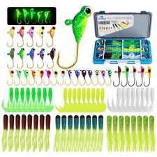 78-Piece Ice Fishing Jigs Kit with Glow-in-the-Dark Lures & Tackle Box for Panfi
