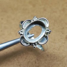 Handmade 925 Sterling Silver Plated Oval Bezel Ring Blank DIY Cabochon Setting