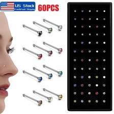 60PCS Stud Nose Rings Bone Stud Stainless Steel Color Pin Jewelry Piercing Body