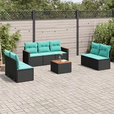 8 Piece Patio Sofa Set with Cushions Black Poly Rattan