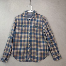 True Grit Shirt Mens Medium Blue Plaid Flannel Lined Button Front Cotton Casual