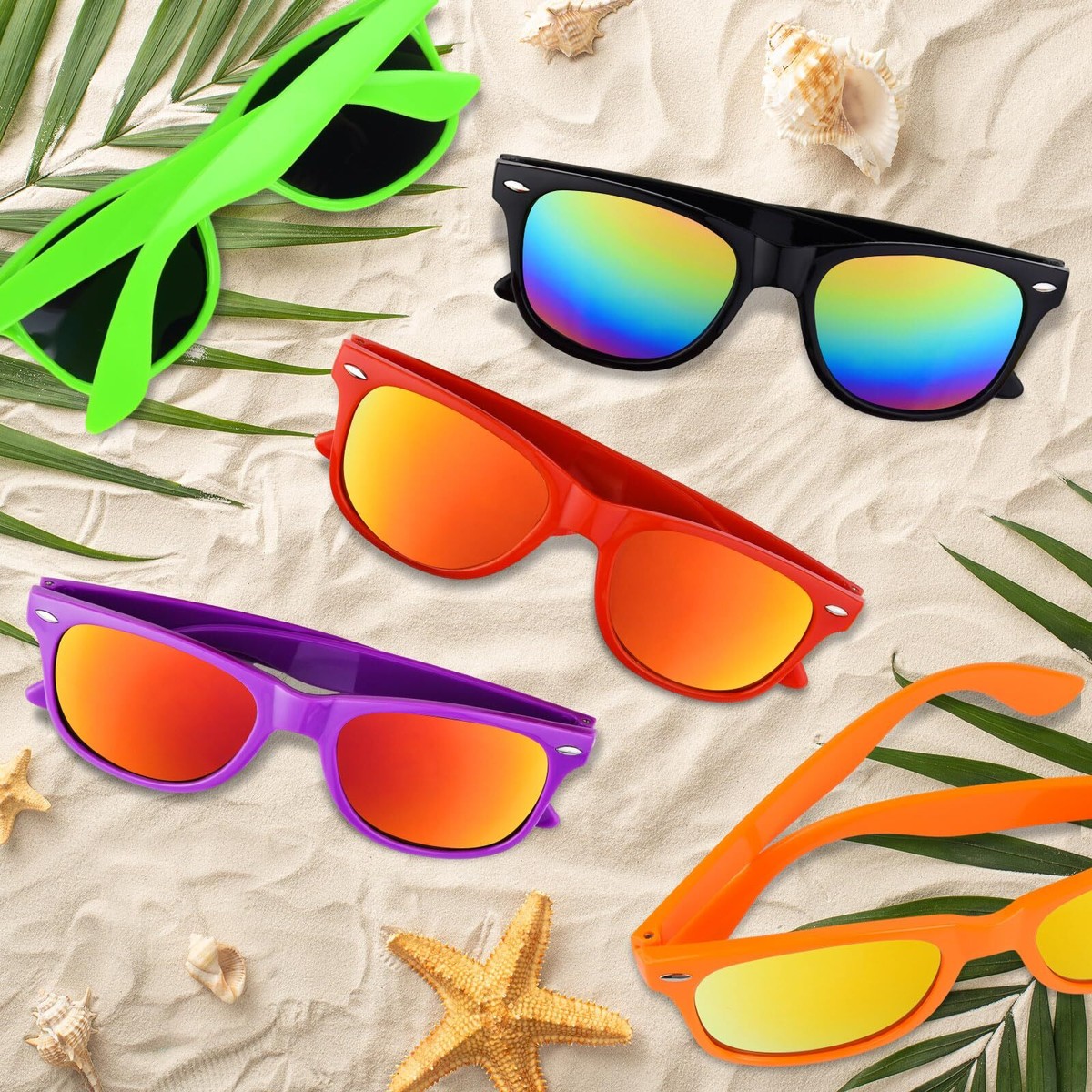 10 Pack Retro Sunglasses Set, Plastic Frame, Resin Lens, Party Accessory Amazon.com: Neon Party Sunglasses,28 Pack 7 Colors Bulk  main image 2