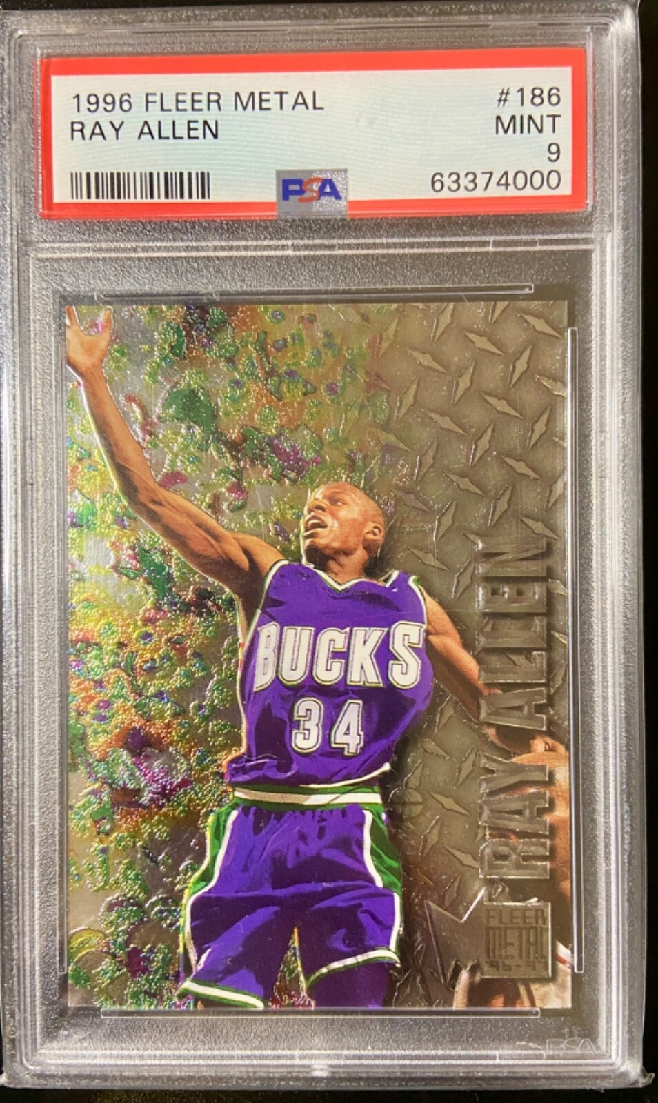 1996 Fleer Metal Ray Allen #186 PSA 9 Rookie HOF Celtics Bucks Heat Sonics