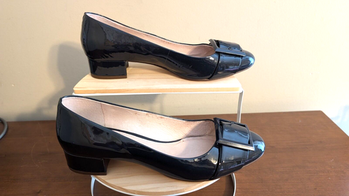 Louise Et Cie Women's Brianna Pump Size 8 Navy-blue Patent Low Block Heel Buckle