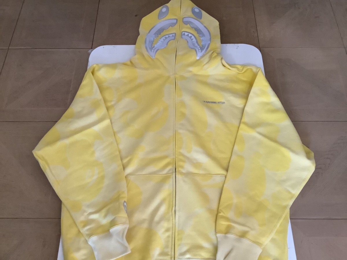 Authentic a bathing ape bape ink camo shark full zip hoodie yellow