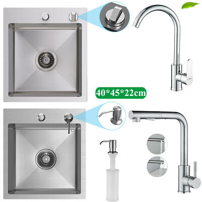 Edelstahlspül Küchenspüle Siphon Einbauspüle Spülbecken Spüle 40x45cm Wasserhahn