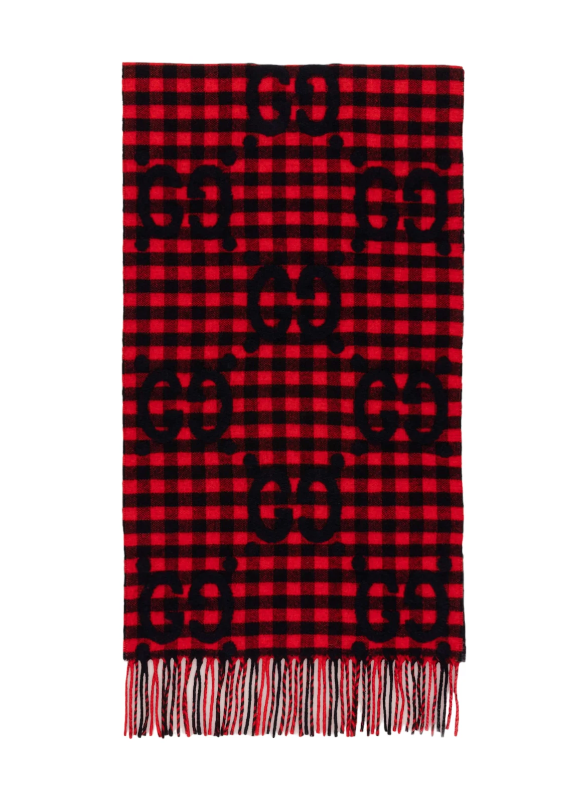 Écharpe authentique unisexe Gucci laine rouge bleu à carreaux logo GG 14