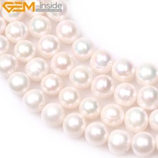 Natural White Near Round Freshwater Pearls Loose Beads Jewelry Making Strand 15"