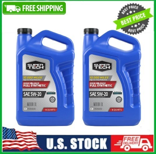 2 PACK Super Tech High Mileage Full Synthetic SAE 5W-20 Motor Oil, 5 Quarts