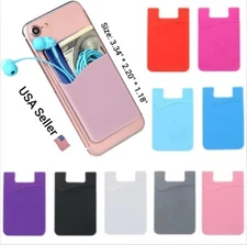1PC Silicone Credit Card Holder Cell Phone Wallet Pocket Sticker Adhesive Black