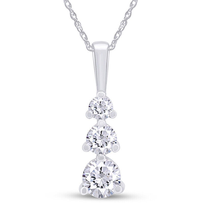 1ct Round Moissanite Past Present Future Martini Pendant Necklace 14K White Gold