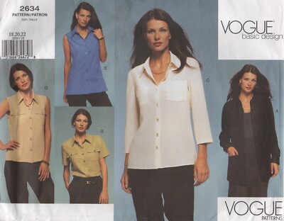 Vogue Schnittmuster 2634 Shirts oder Blusen in 5 Variationen Gr. 18 20 22 Neu