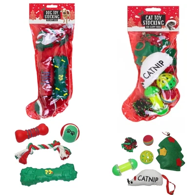 GEM IMPORTS LTD Christmas Stocking with Toys Gift for Cats Dogs Cat Dog Pets - Choose Design